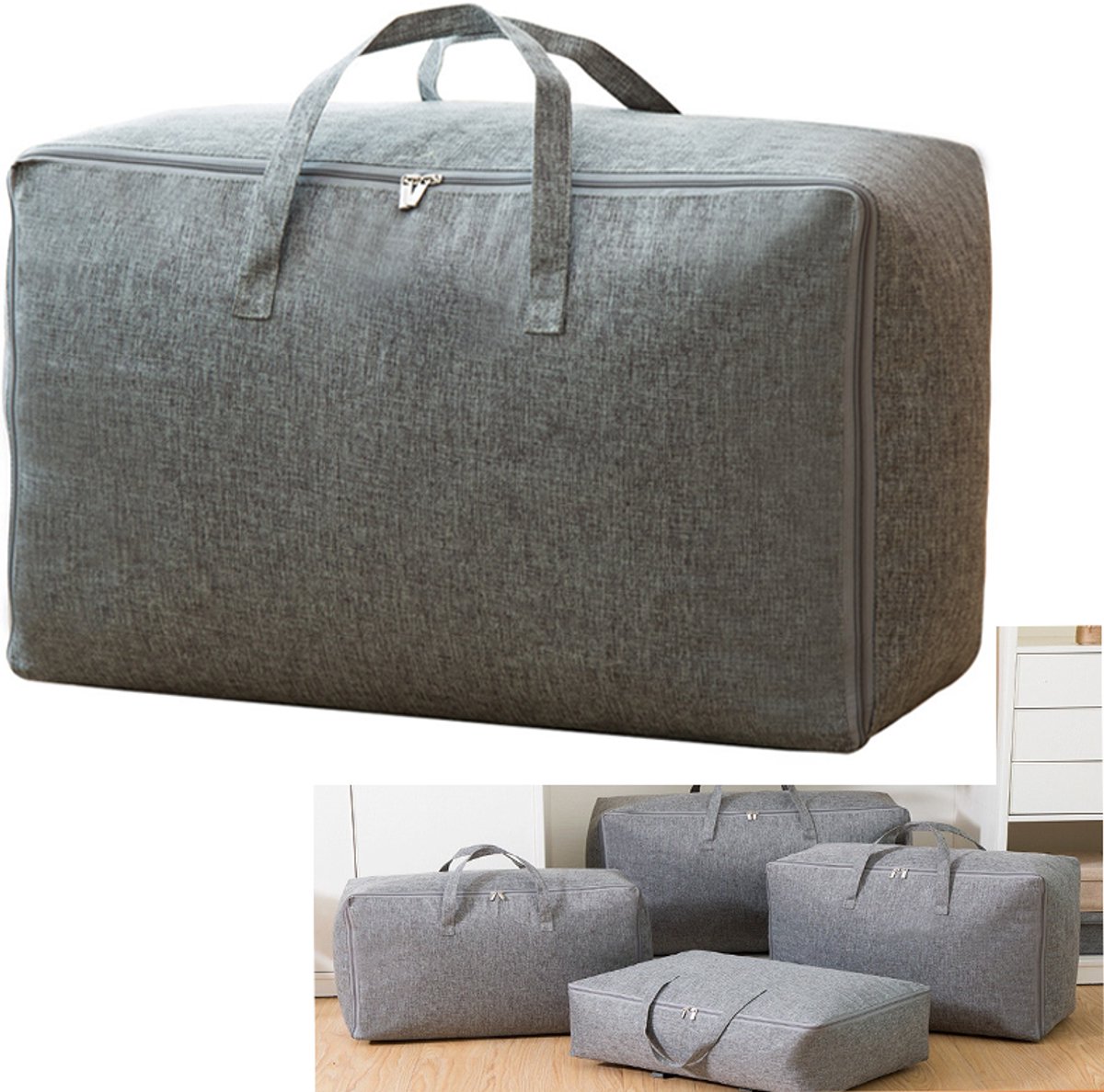 KZQ Opbergtas xxl opberghoes kledingzak grijs 70x50x30 cm voor dekens kussens kleding dekbed storage case organizer