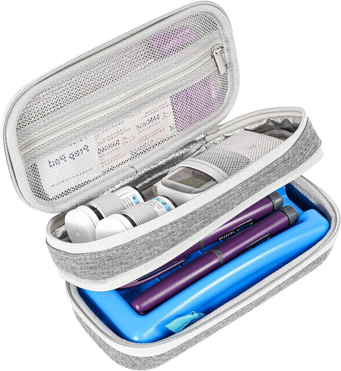Dubbele Insuline Koeltas voor Diabetici - Ideaal voor Reizen en Opslag van Insuline - Grijs
