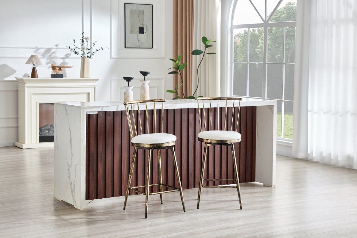Wishdor Barkruk - Windsor-Rugleuning - Gevoerd Zitvlak - Industriële Stijl - Voor Keukeneiland - Kunstleer - Bruin Wit Bruin+Wit