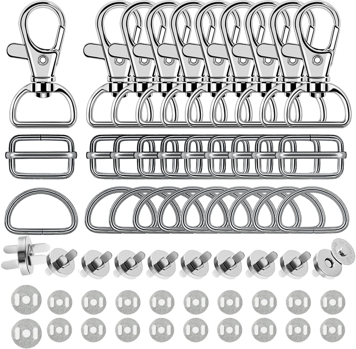 Dailygoods- Karabijnhaak Draaibaar - 40 Stuks - Sleutelhanger Sluiting - D-Ringen - Magneetknoppen - Zinklegering - 360° Draaibaar