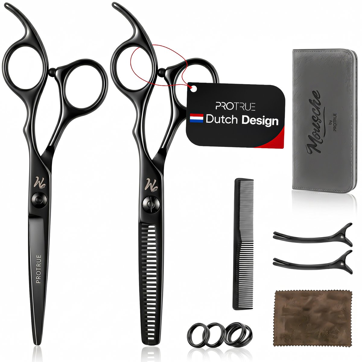 ProTrue 11 Delige Kappersset - Kappersschaar Rechtshandig - Uitdunschaar Kapper - Hair Scissors - Coupeschaar - Haarschaar Set
