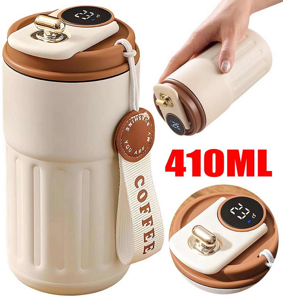 Koffiekopjes - Waterflessen - Reisbeker Koffie - Slimme Temperatuurmeetbeker - met LCD Temperatuur Display - 410ml - RVS