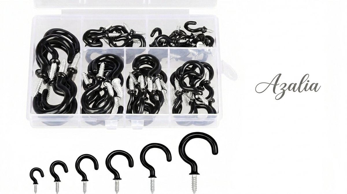 Azalia 75 Pcs Cup Hooks Screw, Multipurpose Screw-in Wall Hook,1-1/4 Inch Metal Ceiling Hook with PVC Plastic Vinyl Coating Screw in Hooks for Hanging Plants, Cups, Lights, Kitchen Utensils