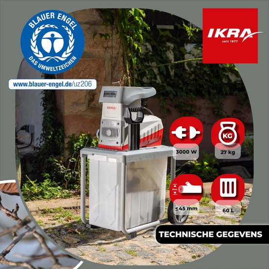 IKRA elektrische rolversnipperaar ILWH 3000, takdikte tot 45 mm, 3.000 W, Duitse milieukeurmerk “Blauer Engel” — afbeelding 2