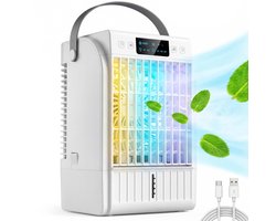 Draagbare Luchtkoeler 4-in-1 - Mini Airco met Waterkoeling & Luchtbevochtiger - 1.5L Waterreservoir - 4 Snelheden - 7 Kleuren LED - Timer - Slaapkamer & Kantoor