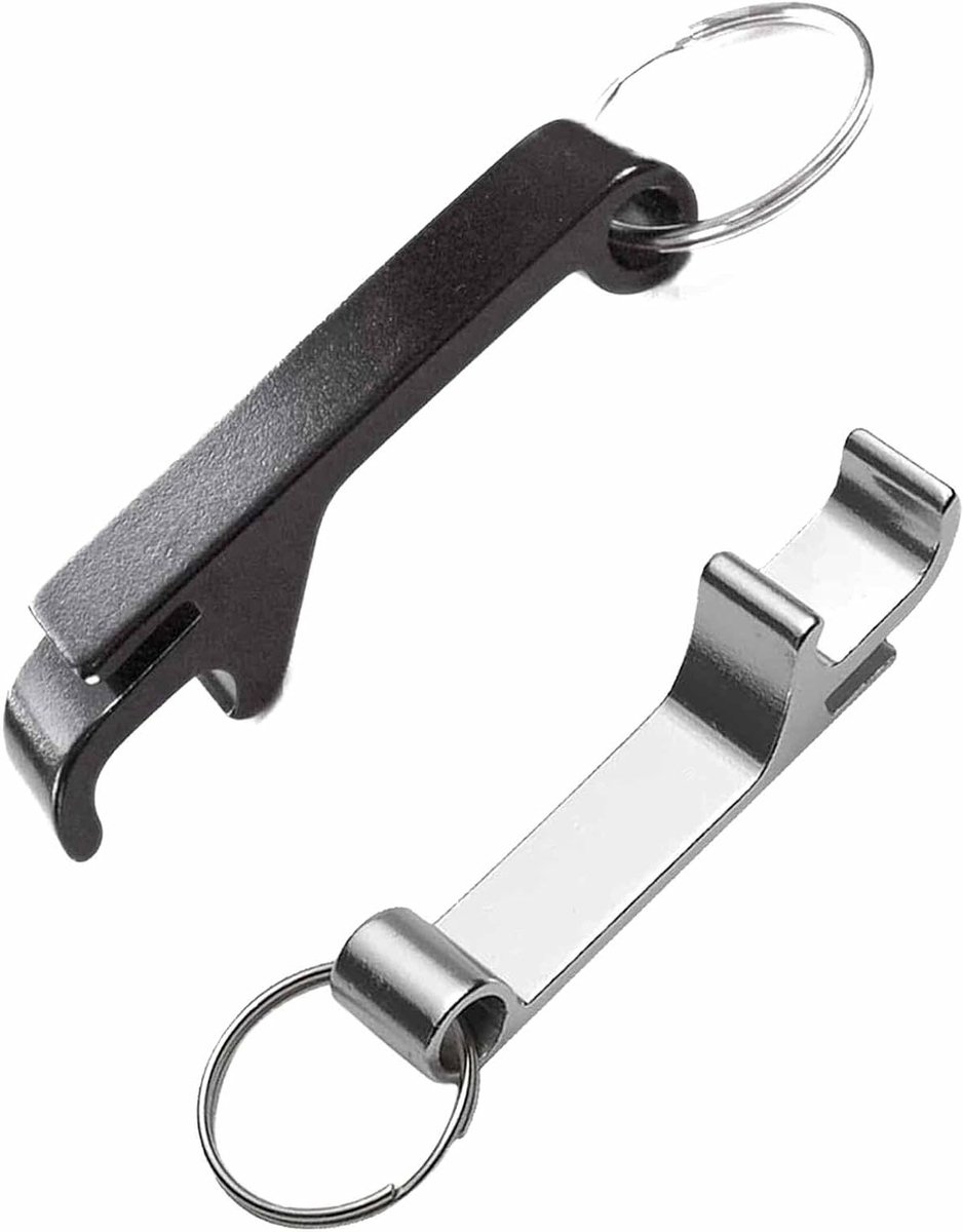 Handige Sleutelhanger Flesopener Set van 4 - Zwart en Zilver - Perfect voor Feesten en Uitjes