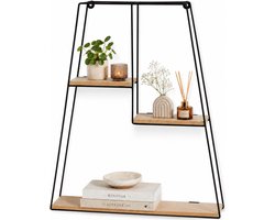 Home & Styling Wandplank / wandrekje Decohome - naturel/zwart - 3 niveaus - 40 x 10 x 50 cm - Foto plank