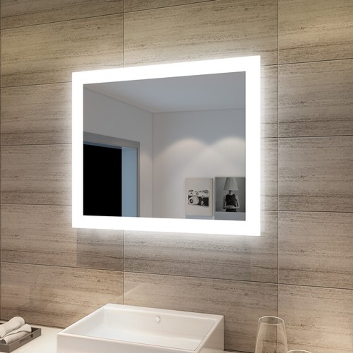 Badkamerspiegel met ledverlichting, wandspiegel, badkamerspiegel, verlichte spiegel, 60x50
