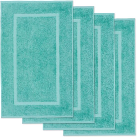 Lavea® Set van 4 Badmatten 50x80 cm Zacht en Absorberend – 100% Katoen, Wasbare Badkamermatten – Ideaal als Douche- of Badmat - Turkoois