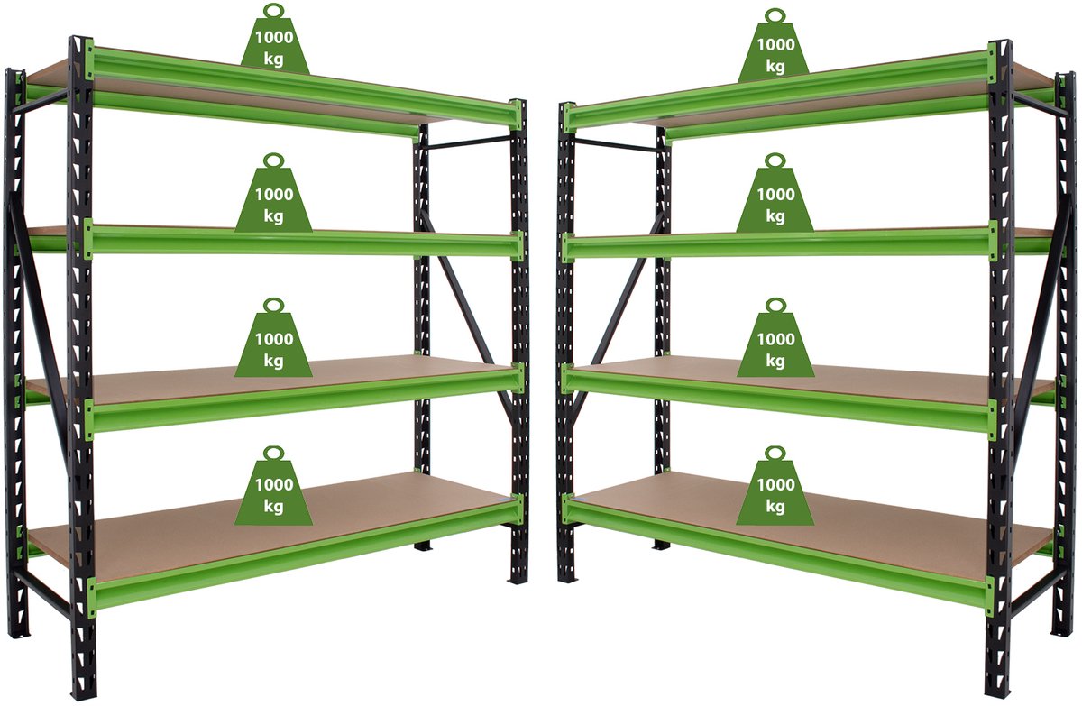 TRUTZHOLM - Milo Industrieel Rek 200x190x60 cm - Set van 2 - 4 Niveaus - 4000 kg - Insteekbaar - Zwaar Lastrek - Werkplaats
