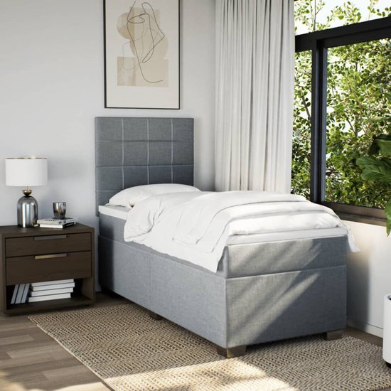 vidaXL - Boxspring - met - matras - stof - lichtgrijs - 90x200 - cm