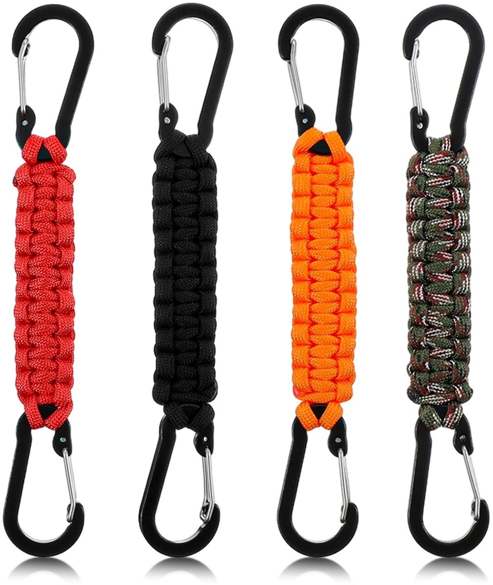 VLEMICO- Sleutelhangerhaak - D-ring Karabijnhaak - Paracord - Set van 4 Kleuren - Duurzaam - 1,2 m Overlevingskoord