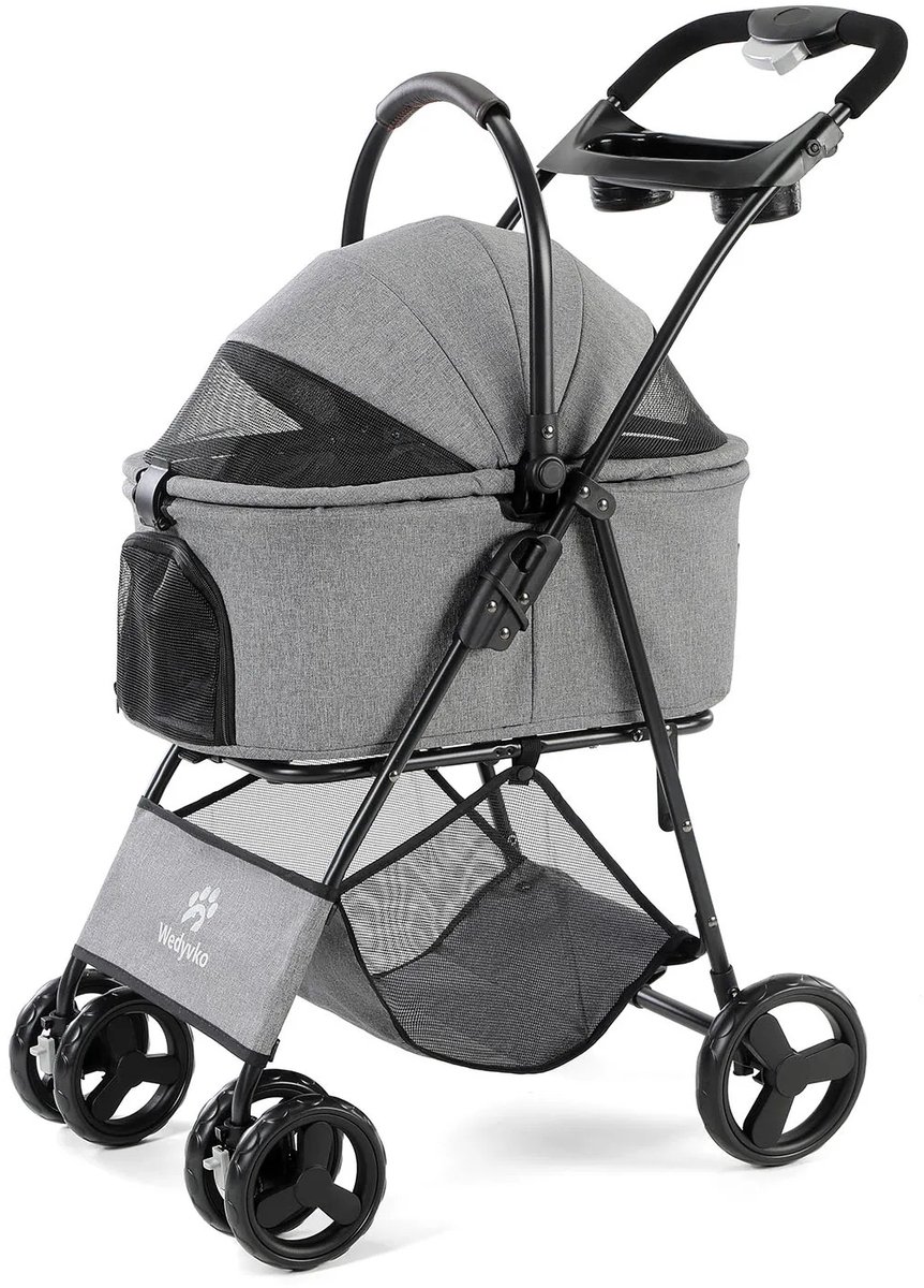 LUMÉ STORE Hondenbuggy 3-in-1 - Hondenkar - Hondenwagen - Opvouwbaar - All Terrain - Waterdicht - Luchtbanden - 15kg - Grijs
