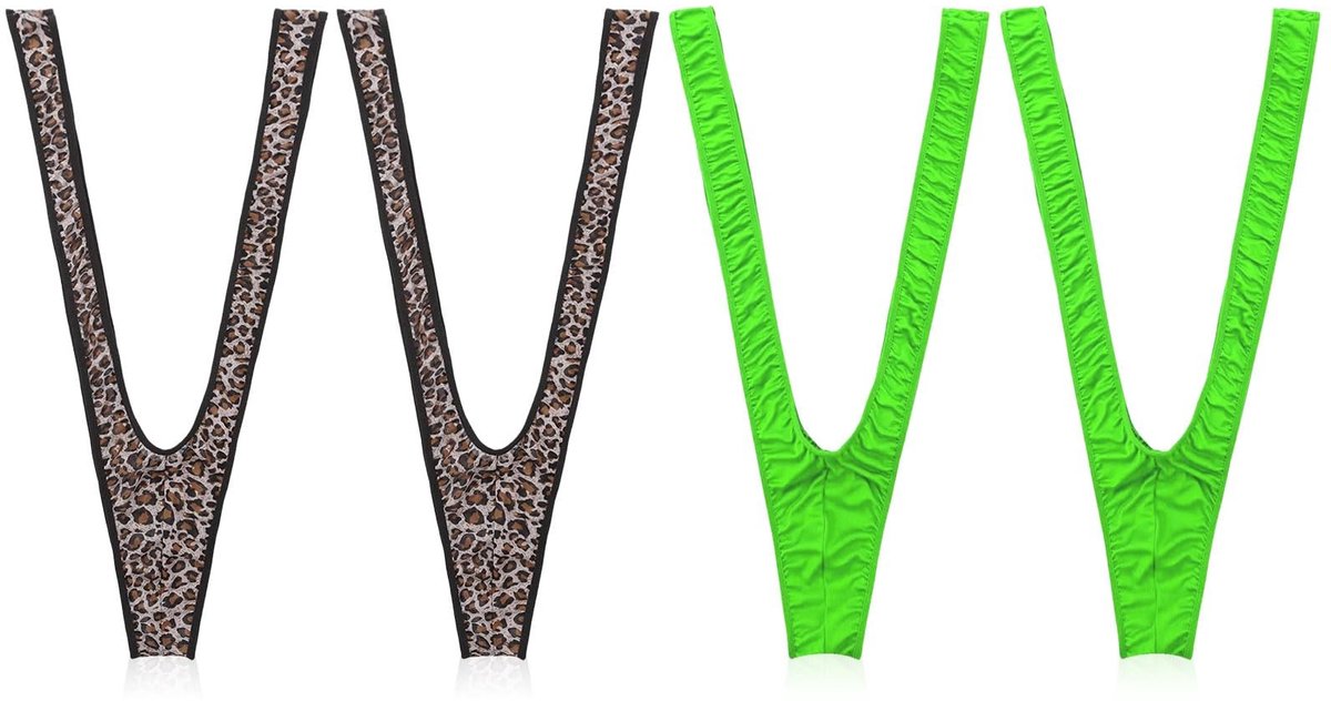 SMOAKEZ- Mankini Kostuum - 4 Stuks - Verstelbaar - Sexy Tanga's - Luipaardprint/Groen - Hoogwaardig Spandex Materiaal - Ademend en Comfortabel