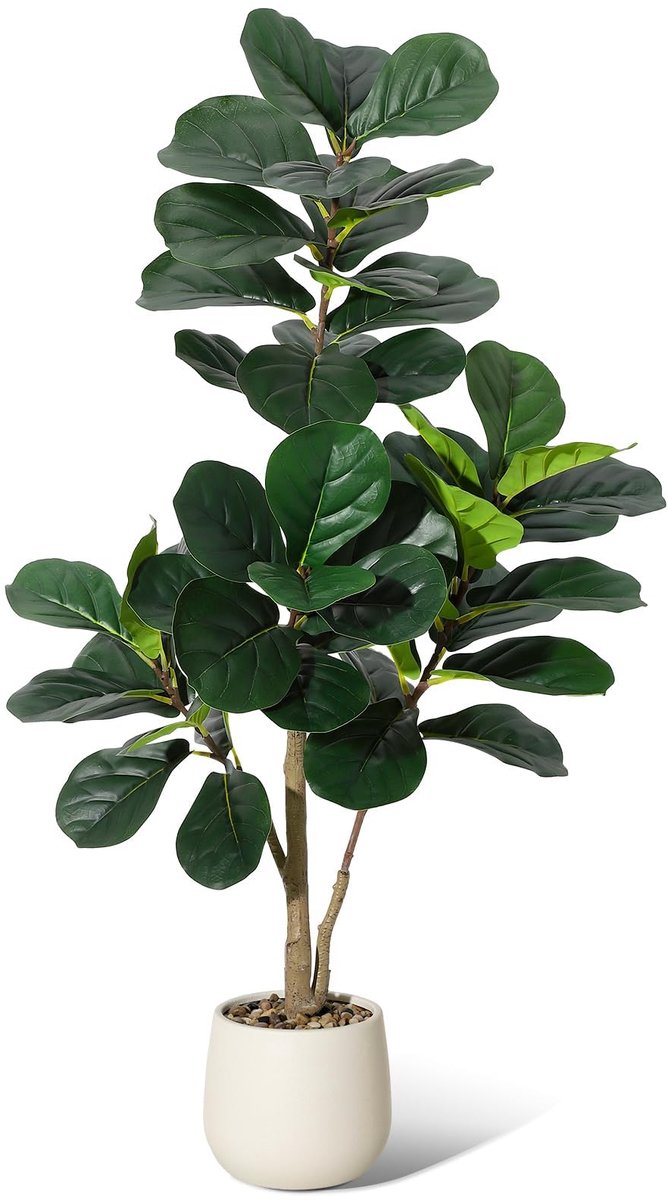 HOERFURIY 120 cm kunstplanten, kunstmatige vijgenboom met witte pot, grote kunstboom, nepplanten, plastic planten, kunstplanten voor binnen en buiten, slaapkamer, woondecoratie