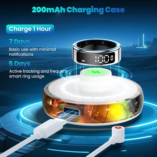 Slimme Ring - Fitness Tracker - Gezondheid Monitoren - LED Touch Display - Maat 15 - Zwart — afbeelding 4