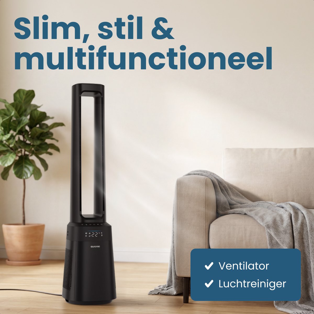 Auronic Torenventilator - Bladeless Model 2 in 1 - Luchtreiniger met HEPA-filter - Ventilator - 10 Standen - Afstandsbediening - 105 cm - Zwart — afbeelding 2