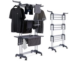 Wasrek Staand - Droogtoren Wassen - Kleding Drogen - Opvouwbare Wielen - 44 m Droogruimte - Zwart