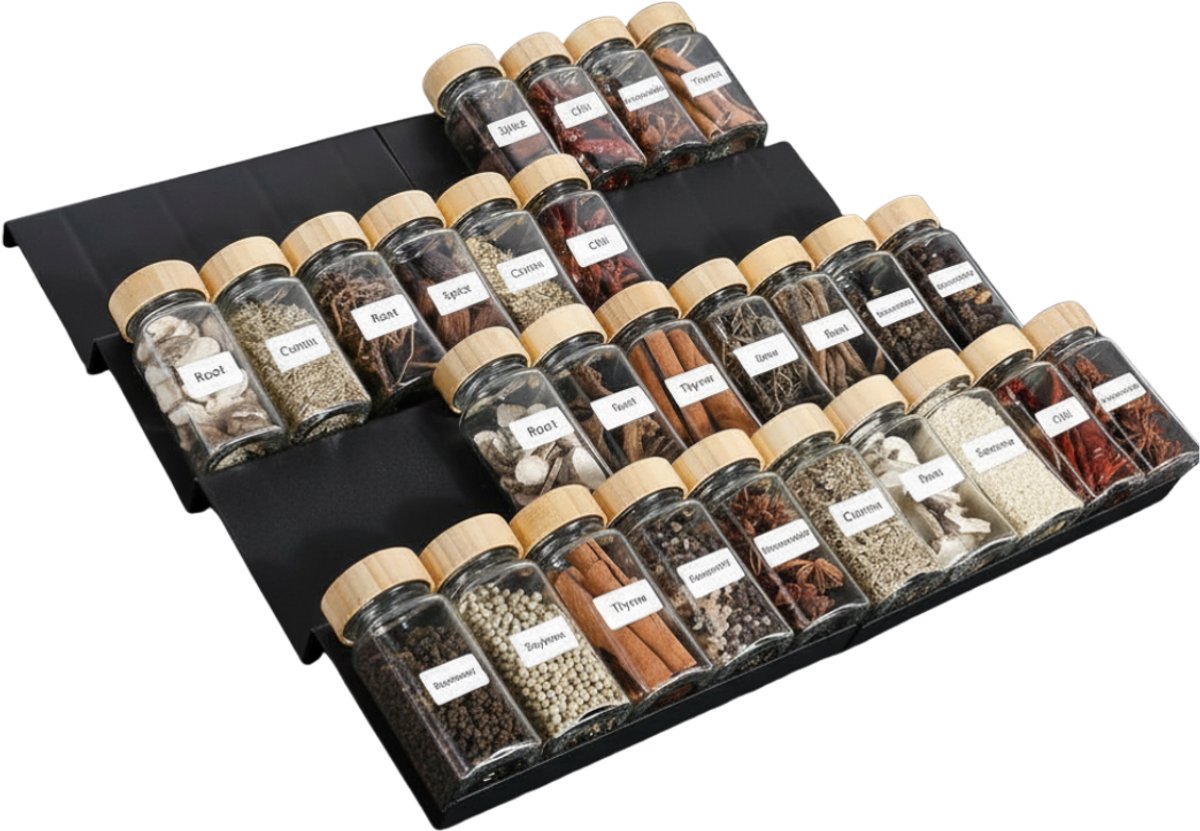 SNJY® Kruidenrek Lade - Kruiden Lade - Keukenrek - 8 Stuks - Zwart