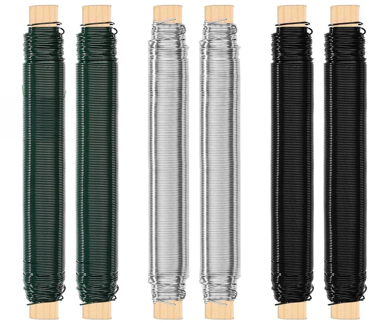 Set van 6 Stuks Bloemendraad 0,7 mm x 40 m voor Creatieve Projecten, Bloemstukken en Tuinieren in Groen/Zwart/Zilver