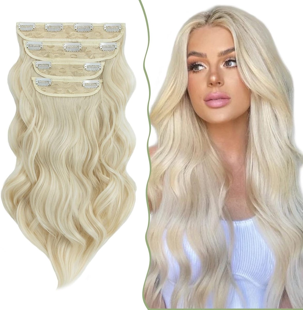 Clip-In Extensions voor Haar - Goedkope Synthetische Haarstukjes met Wavy Look - 55 cm Lange Blonde Haarclips