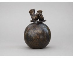 Decoratief Beeld - Bronzen Beelden: Urne Met Duiven - Kunststof - Bronzart - Multicolor - 6 X 8 Cm