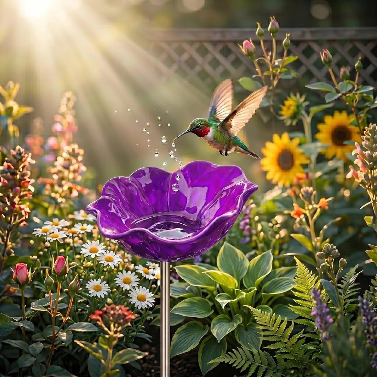 Vogelbad - Terras Vogelbad - Vogelbadjes - Metalen Vogelbadje - Vogelbadjes Buiten - Insectenvoederhuisje— Kleurrijke bijenbadschaal in vlindervorm — Tuin- & terrasdecoratie voor buiten (1 stuk, Paars)