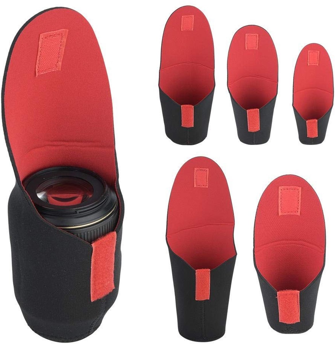 Dailygoods- Lens Pouch Set - 5 Stuks - Neopreen - Schokbestendig - Opbergtas - Zwart - Lichtgewicht en Duurzaam - Lensbescherming