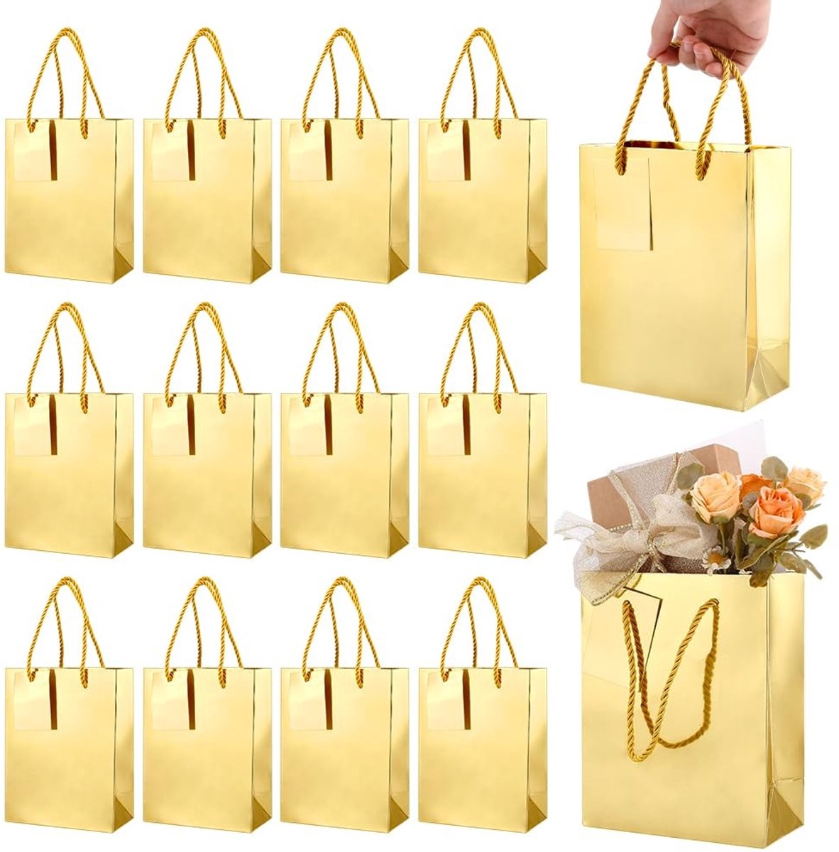 Dailygoods- Geschenkzakjes 12 stuks - Papieren Zakjes - Kleine Zakjes 15,9 x 7,5 x 3 inch - Verpakking voor Sieraden - Bruiloft/Kerstfeest - Elegant Ontwerp - Cadeauzakjes