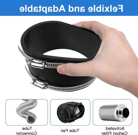 Connector Ø 100 mm voor flexibele rubberen slangen met roestvrijstalen klemmen en bevestigingsmateriaal — afbeelding 4