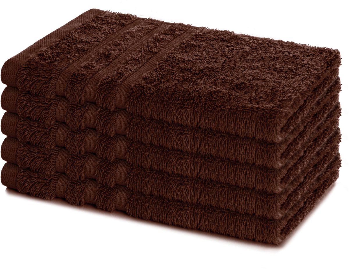 Lavea® Set van 5 Handdoeken 30×50 cm – 100% Katoen – Zacht & Absorberend – Gastendoekje – Voor Badkamer, Hotel & Spa - Premium Absorptie & Duurzaam – Koffiekleur