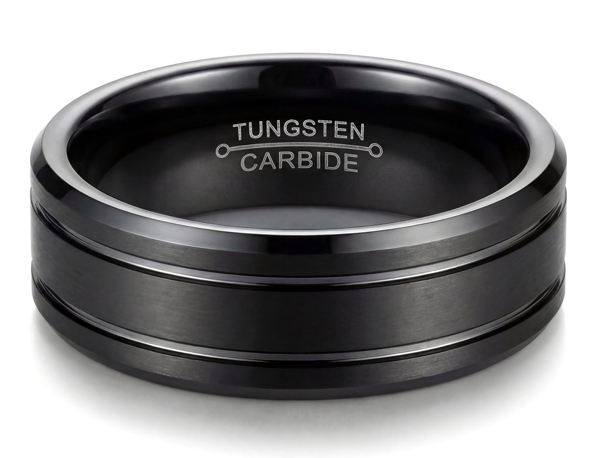 Ring Heren – Zwarte Tungsten Ring Heren – Zwarte Wolfraam Ring Dames Heren – Herenring Zwart – Mauro Vinci®– Maat 12