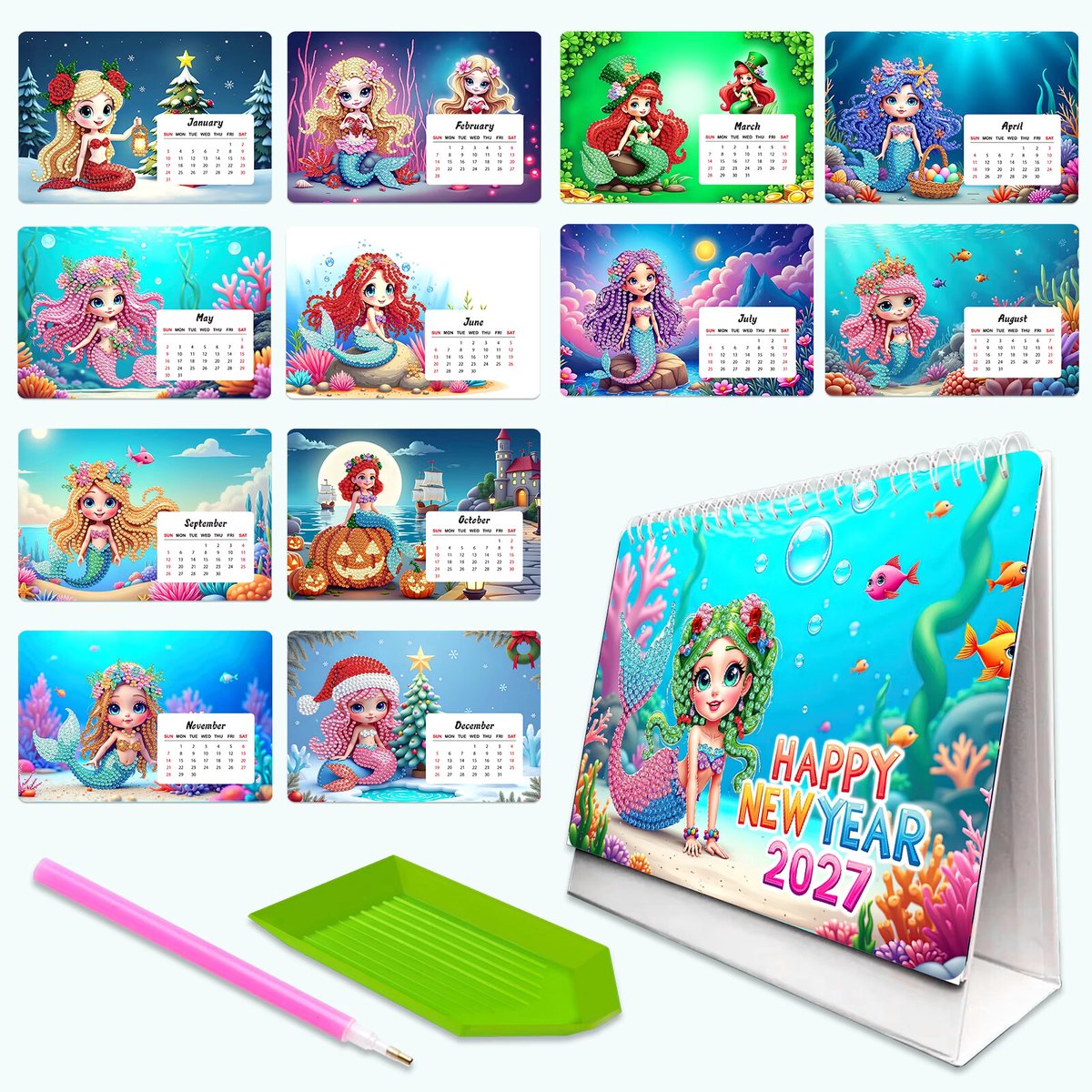 Kalender 2027 - Zeemeerminnen - 013 - compleet pakket - Diamond painting by Wietske