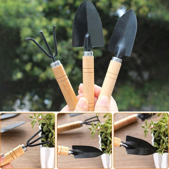 "6 stuks - mini tuingereedschapset - mini tuin gereedschap setje - mini tuingereedschap bonsai - mini tuingereedschap set - mini tuin gereedschap - handig voor in de tuin - voor bloembakken, moestuin & klein tuinwerk" — afbeelding 3