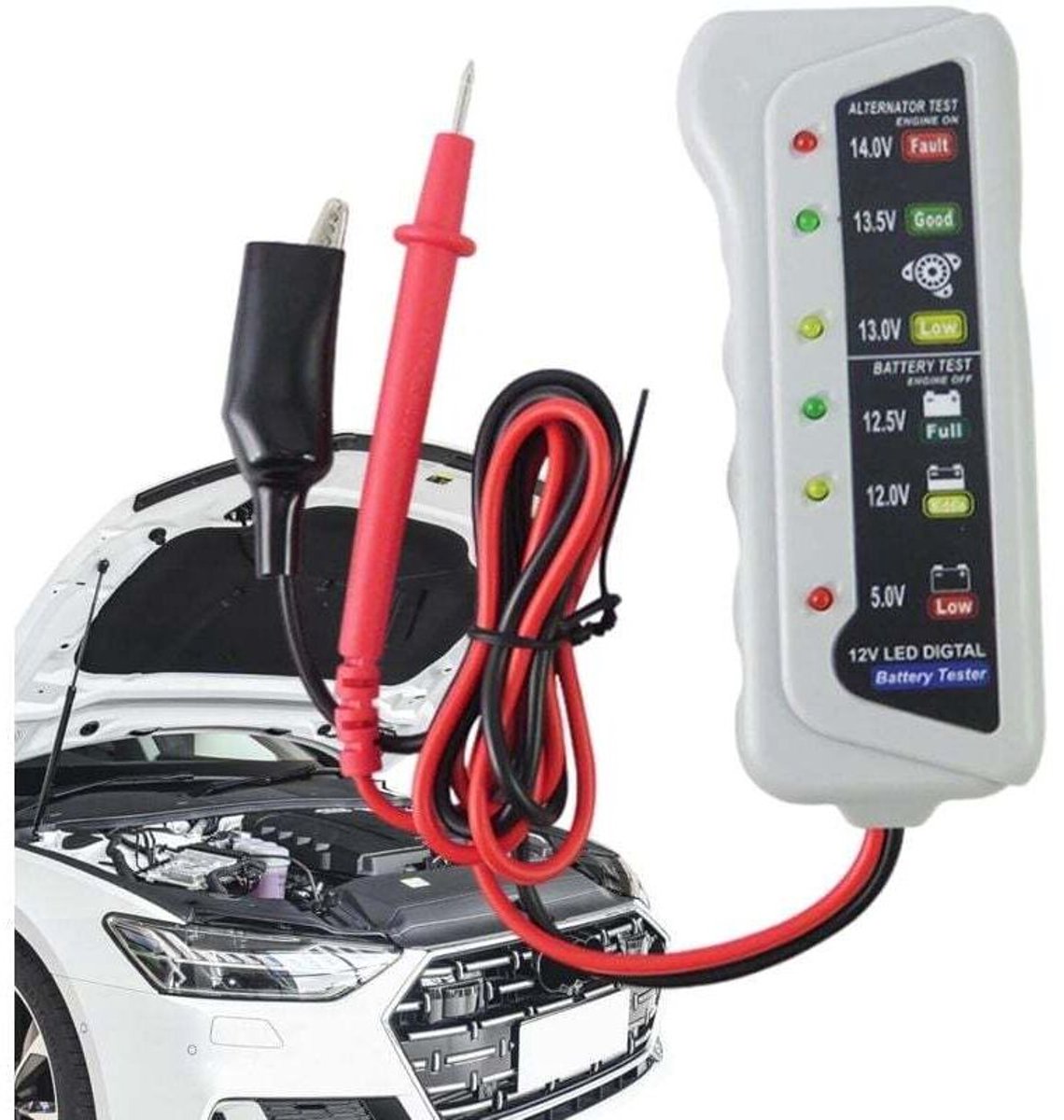 Autobatterijtester, zeer nauwkeurige LED-indicator, automatische 6V/12V-batterijanalysator - spanningsGeschikt voorer Geschikt voor ergonomische handgreep, autobatterijdetector.