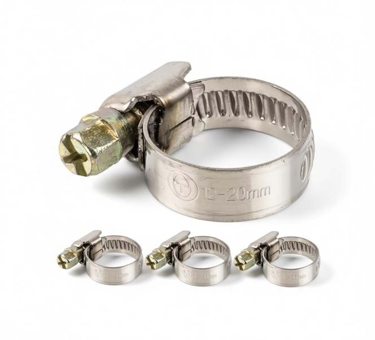 ElleMooi Slangklemmen met wormaandrijving, Klembereik 12-20 mm, set van 4 stuks, RVS W2, 9 mm bandbreedte, voor wasmachine, vaatwasser, tuin en zwembad