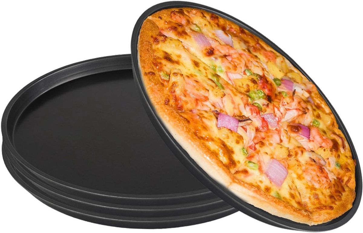 Set van 4 ronde pizza tafeltjes, 29 cm, met anti-aanbaklaag, ideaal voor ovengebruik en eenvoudig schoon te maken