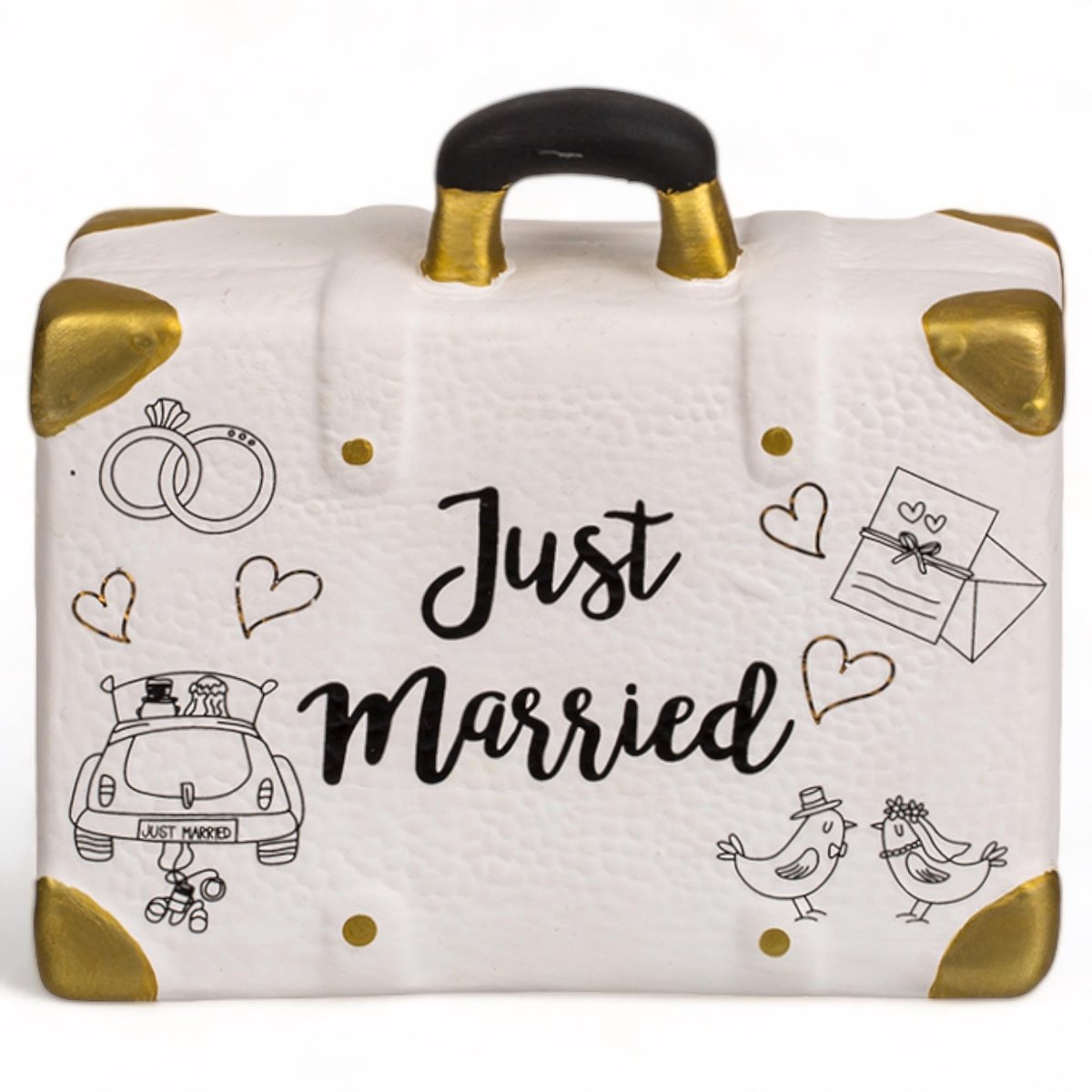Dailygoods- Bruiloftsspaarpot met slot - Keramiek - Just Married - Spaarpot voor echtparen - Spaarpot voor huwelijksbesparing - Duurzaam ontwerp