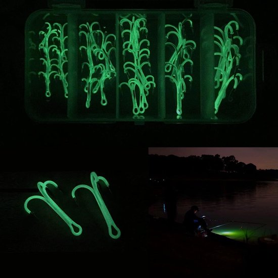 40 Stuks Glow-in-the-Dark Drievoudige Haakset voor Nachtvissen met Opbergdoos - Perfect voor Zoet- en Zoutwater, Vissen, Hengelsport Accessoires — afbeelding 5