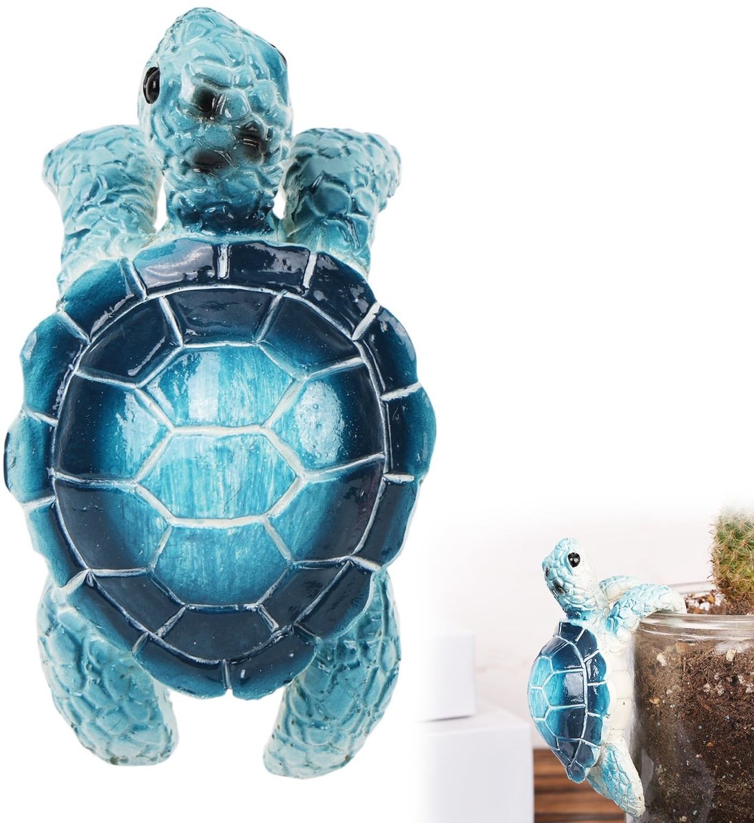 Dailygoods- Bloempothanger Schattig Schildpadbeeldje - Hars - Blauw - Plantenhanger - Bloe