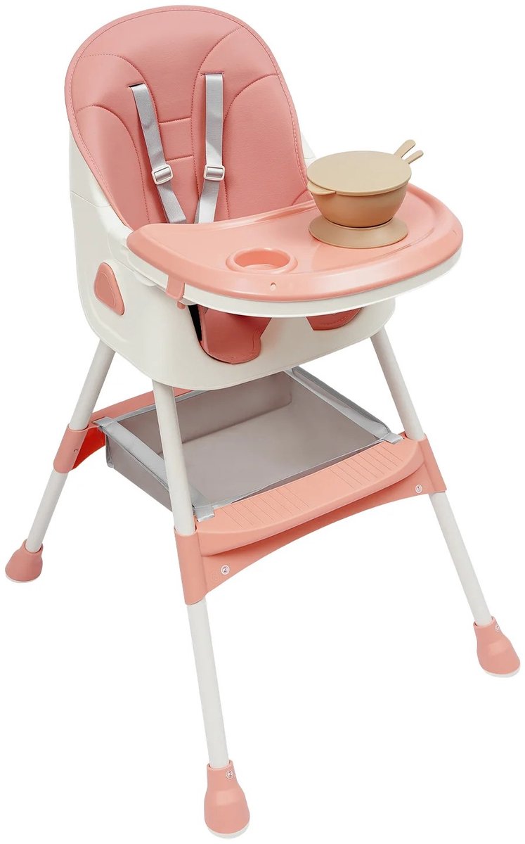 Dailygoods 2-in-1 Babyhoge stoel met dubbele dienblad & 5-punts gordel, verstelbare hoogte, opvouwbare eetstoel voor 6 m