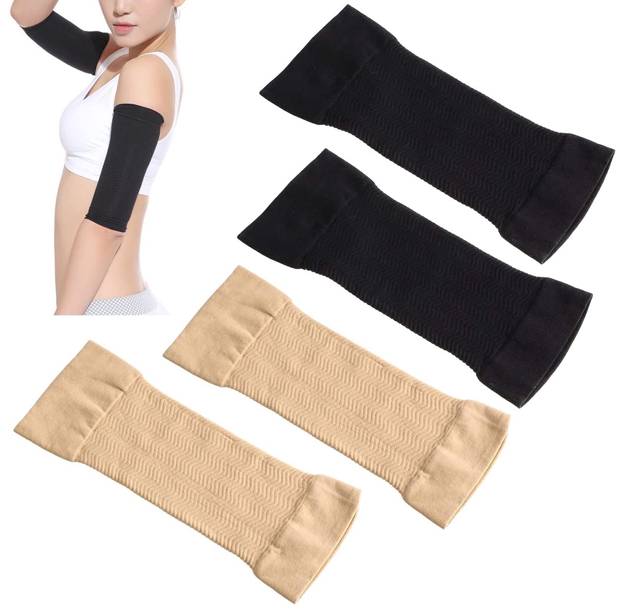 Dailygoods- Beenwarmers Dames - Compressie - Elastisch - 2 Paar - Zwart/Beige - Comfortabel Materiaal - Vochtabsorberend - Armwarmers