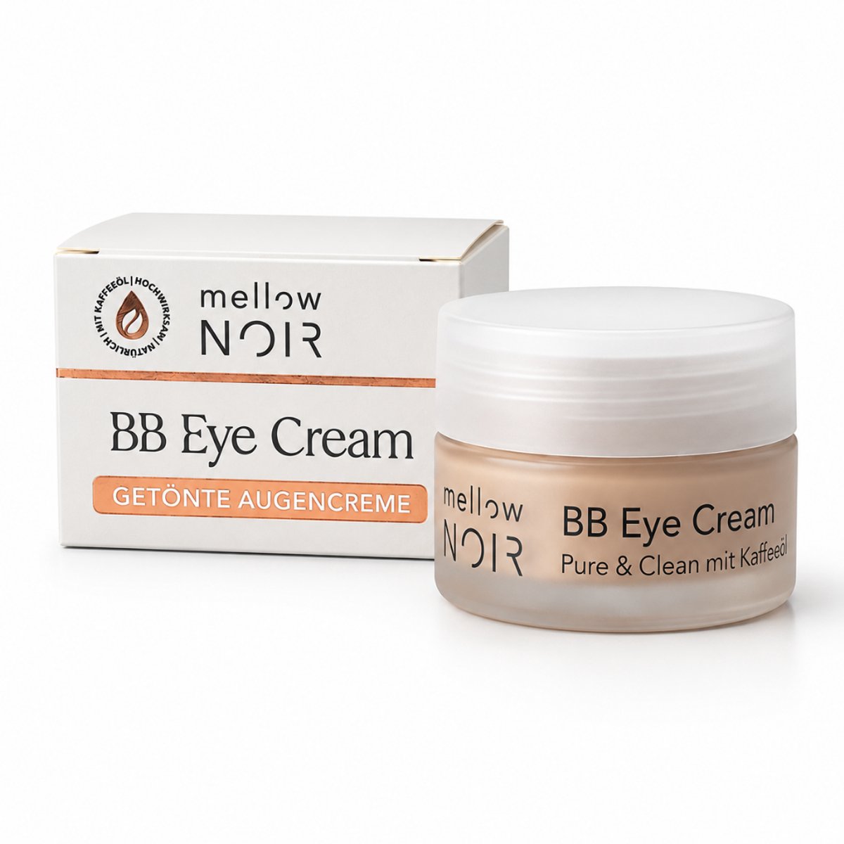 mellow NOIR BB Eye Cream 15 ml, getinte oogcrème met liftend effect – tegen donkere kringen, rimpeltjes en kraaienpootjes, vochtinbrengende verzorging voor de huid onder de ogen en het bovenste ooglid, geschikt voor elke huidskleur