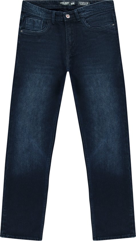 Donkerblauwe spijkerbroek met een regular fit, voorkant.