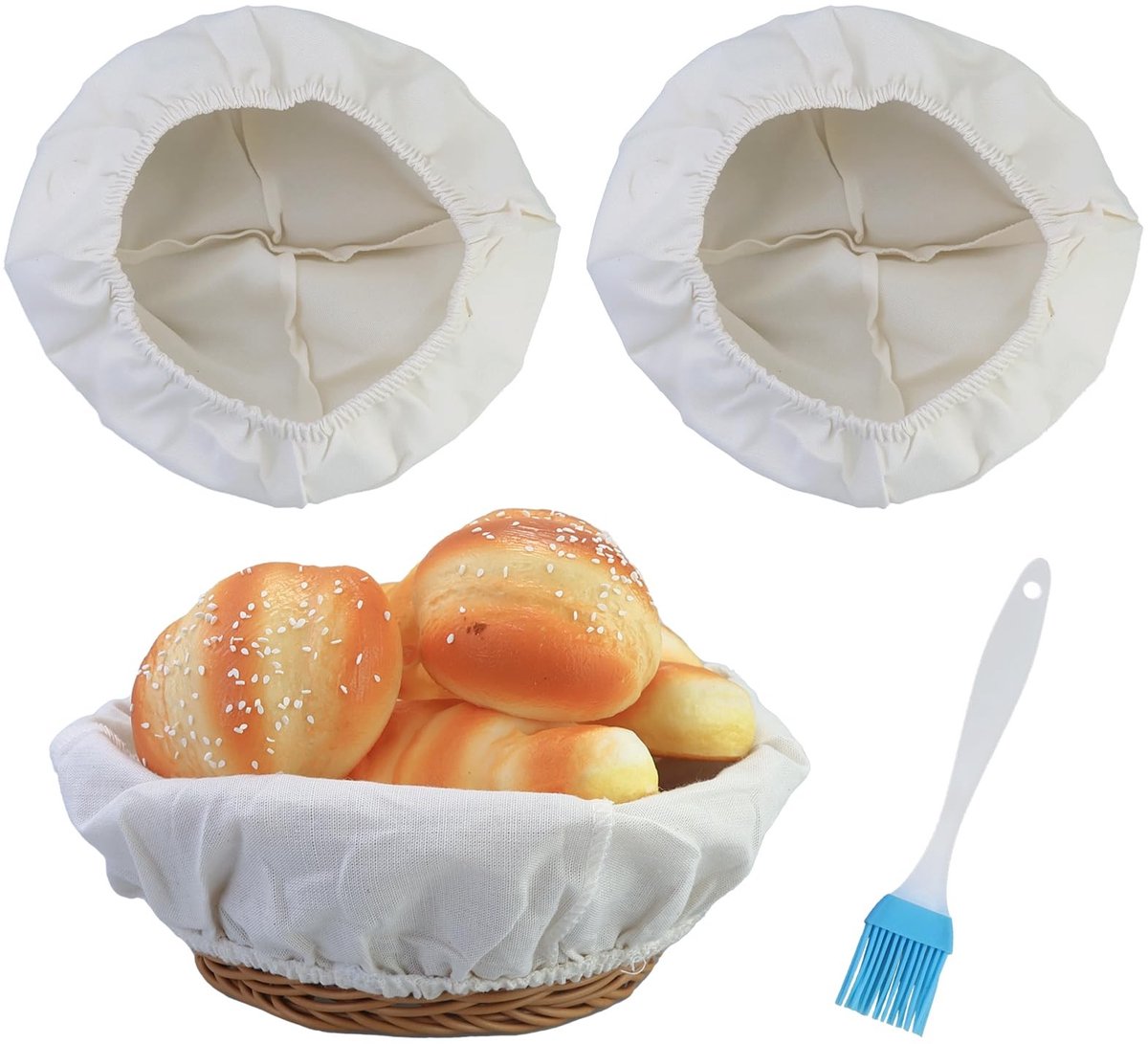 Dailygoods- Proofing Basket Liner 2 Stuks - Katoenen/Linnen Inzetstuk - Rijsmandjeshoes - Natuurlijk Materiaal - Inclusief Siliconen Borstel - Duurzaam en Lichtgewicht - Broodmandhoes