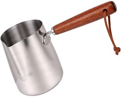 Dailygoods - Roestvrij Stalen Melkopschuimkan met Houten Handvat 350ml