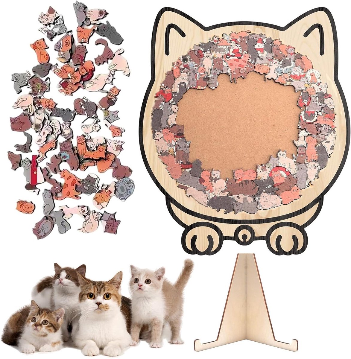 Houten Kat Vorm Puzzel van 135 Stukken, Decoratieve Puzzel voor Kinderen en Volwassenen, Uniek Cadeau voor Kat Liefhebbers en Puzzel Enthousiastelingen