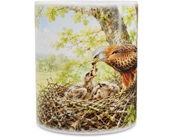 Koffiemok - Rode Wouw (Milvus milvus) met Kuikens in Nest - Aquarel Roofvogel Illustratie - Stoer Natuur Cadeau