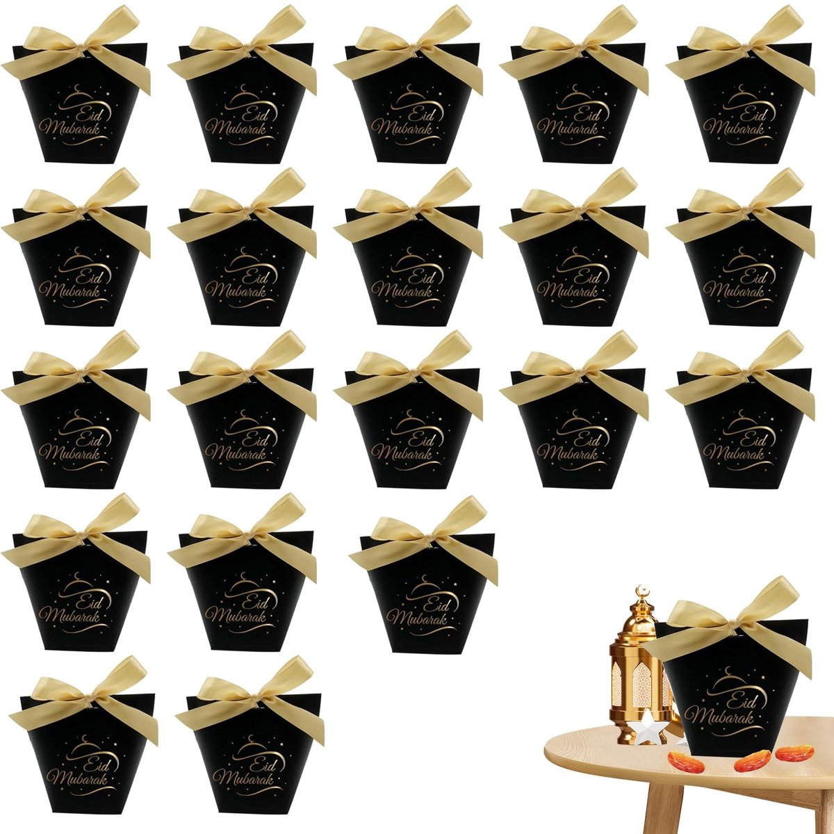 Dailygoods- Geschenkzakjes Set van 10 - Eid Mubarak Cadeauzakjes - Feestelijke Papieren Zakjes - Ramadan Decoratie - Gouden Banden - 13 x 18 cm
