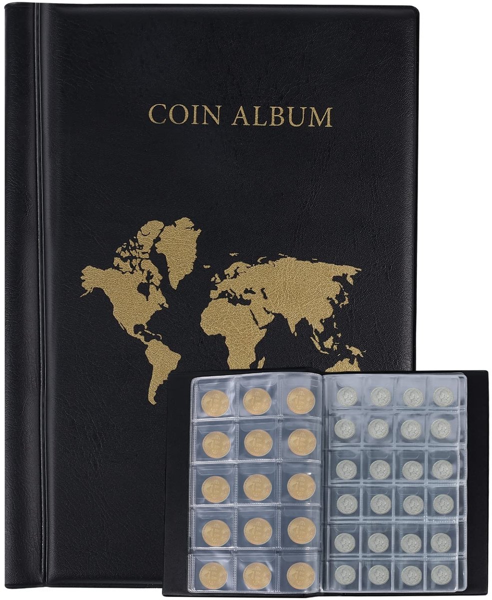 Dailygoods- Muntenalbum 300 Vakken - Munthouder - Verzamelen - Kunstleer - 14 Pagina's - 21,5x17x1,7cm - Zwart - Muntenverzamelalbum